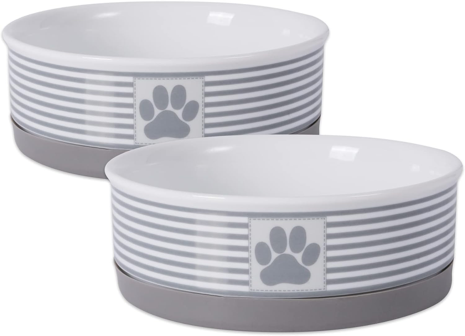 Paw & Patch Ceramic Pet Collection, Medium Set, 6X2", Gray, 2 Piece - BIG FRENCHIES