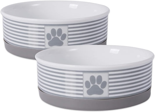 Paw & Patch Ceramic Pet Collection, Medium Set, 6X2", Gray, 2 Piece - BIG FRENCHIES