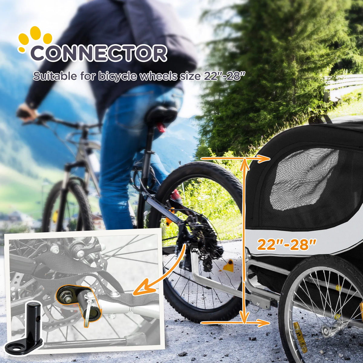 Dog Bike Trailer, Pet Cart Bicycle, Wagon Cargo Carrier Attachment with Hitch, Reflectors, Flag for Medium Dogs, Pet Whe