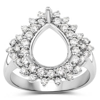 0.89 Carat Genuine White Diamond 14K White Gold Semi Mount Ring - holds 11x9mm Pear Gemstone