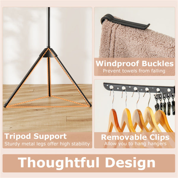 3-Tier Foldable Tripod Clothes Drying Rack With 24 Clips & 32 Rods, 70 Space Saving Laundry Dryer