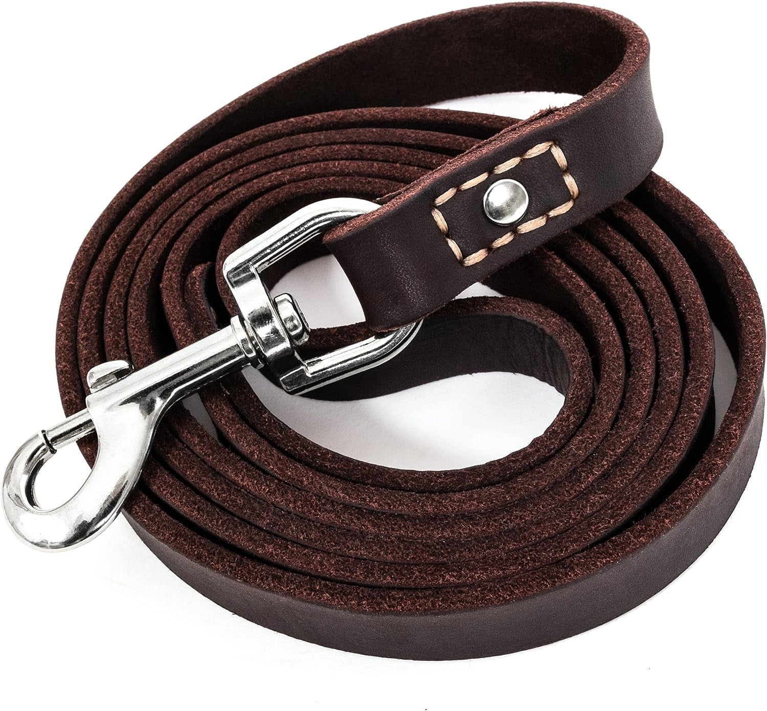 Leather Dog Training Leash - Brown 6 Foot - BIG FRENCHIES