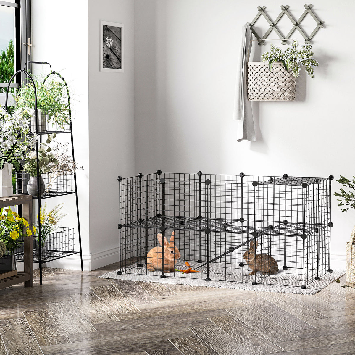 36 Panels Small Animal Playpen with Door, DIY C & C Cage for Guinea Pigs with Ramp, Portable Metal Wire Yard for Rabbit,