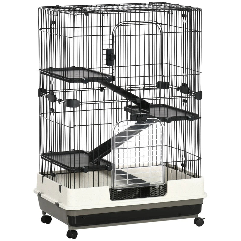4-Level Small Animal Cage Rabbit Hutch With Universal Lockable Wheels, Slide-out Tray For Bunny, Chinchillas, Ferret, Bl