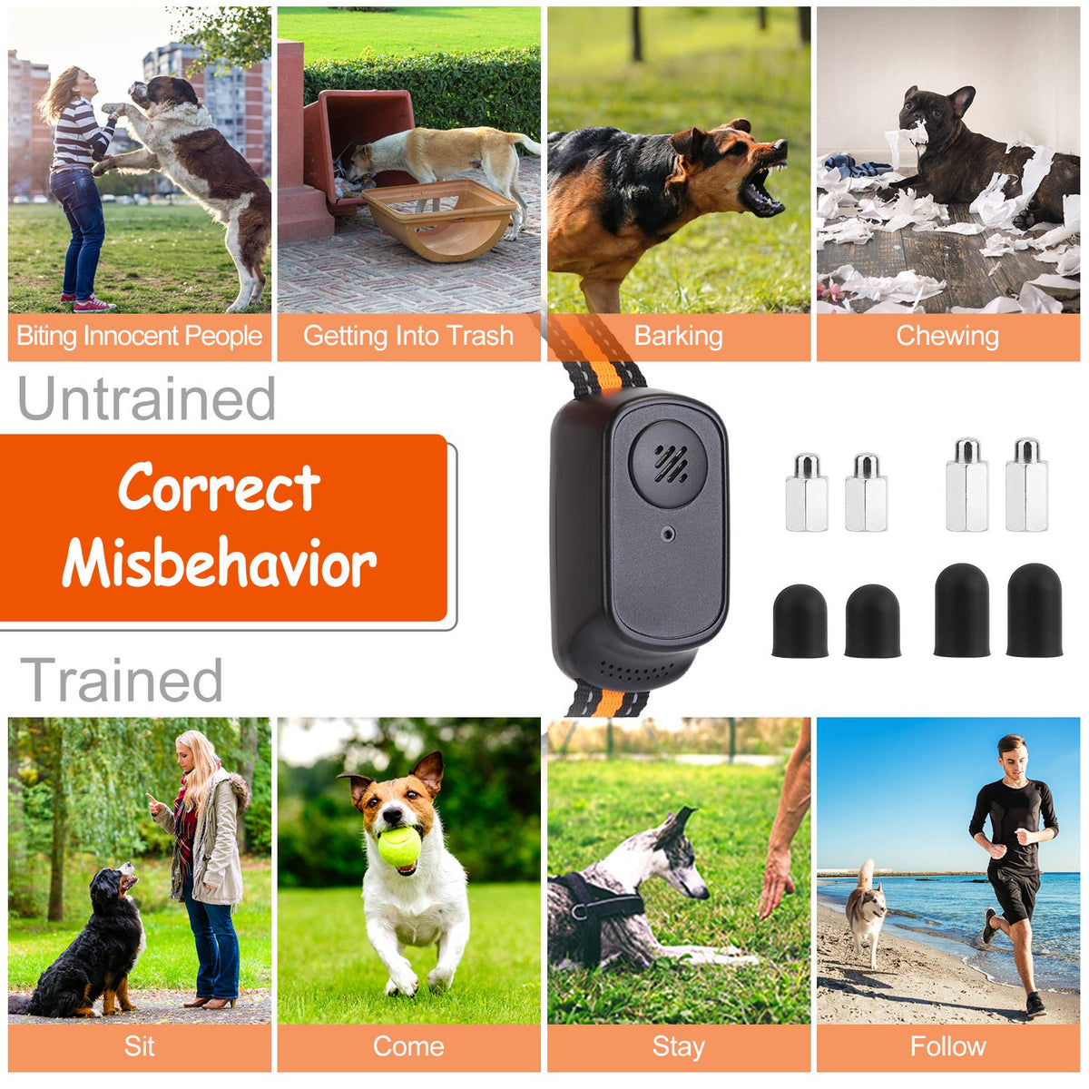 1Pc 984FT Dog Training Collar IP65 Waterproof Pet Beep Vibration Electric Shock Collar 3 Channels Rechargeable Transmitt