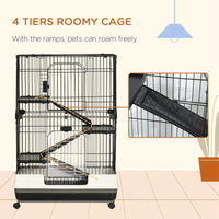 4-Level Small Animal Cage Rabbit Hutch With Universal Lockable Wheels, Slide-out Tray For Bunny, Chinchillas, Ferret, Bl