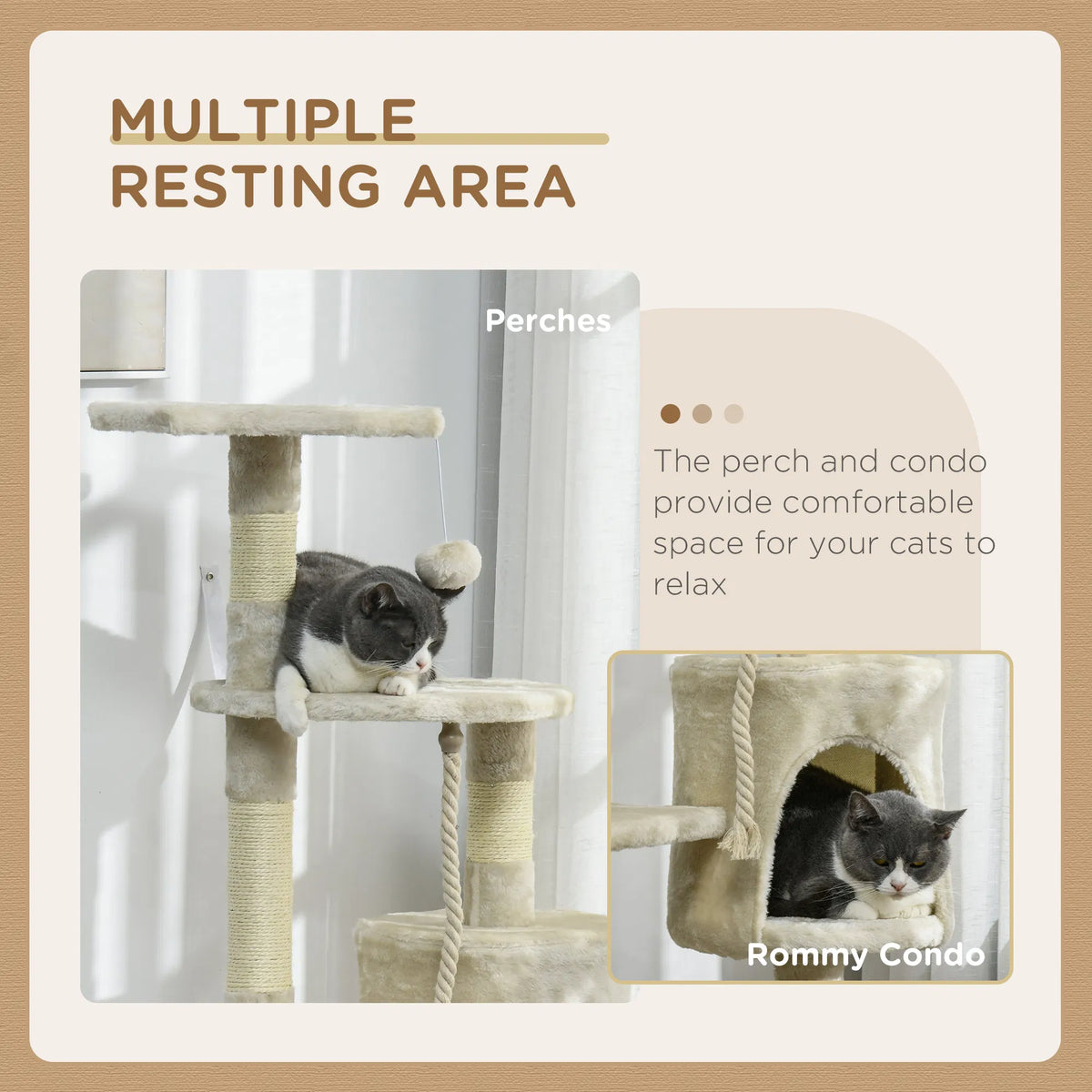 46" Scratching Cat Tree Multi Level Activity Center Kitty Condo Furniture Post Beige