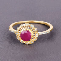 0.68 Carat Genuine Ruby and White Diamond 14K Yellow Gold Ring
