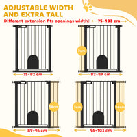 30"-41" Extra Wide Pet Gate Barrier with Small Door, 35"H Dog Gate with Safety Gate Barrier, Stair Pressure Fit, Black