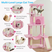 ABCPET 63-inch Multi-level Cat Climbing Frame, Indoor Cat Sisal Scratch Post, Cat Bed, Hammock, Hanging Ball, Extension 