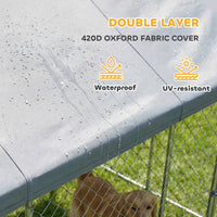 Heavy Duty Outdoor Dog Kennel With Waterproof Roof, 2 Secure Latches, Chain Link Dog Run For Backyard, 20' X 15' X 8',Mu
