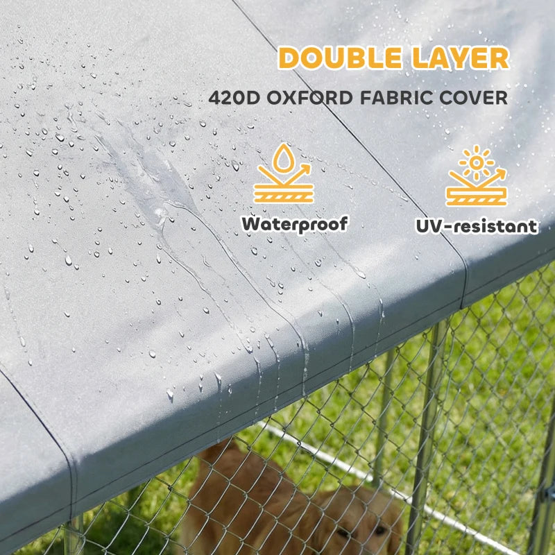 Heavy Duty Outdoor Dog Kennel With Waterproof Roof, 2 Secure Latches, Chain Link Dog Run For Backyard, 20' X 15' X 8',Mu