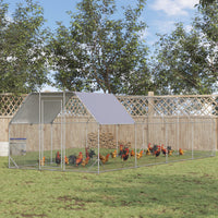 Large Chicken Coop Metal Chicken Run with Waterproof and Anti-UV Cover, Flat Shaped Walk in Fence Cage Hen House for Out