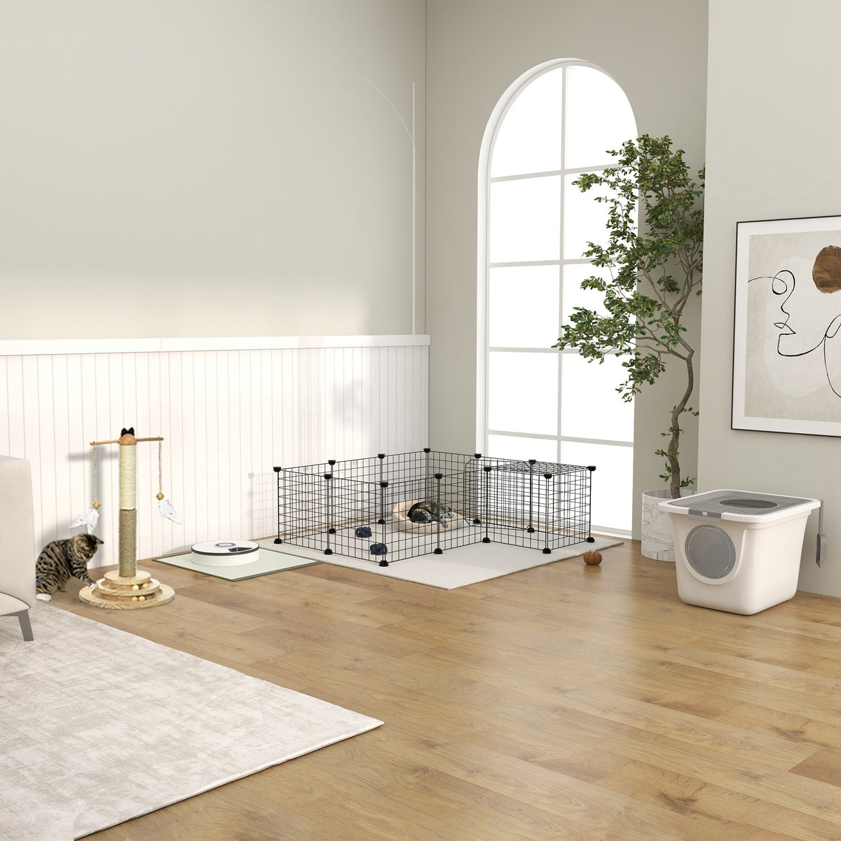 36 Panels Small Animal Playpen with Door, DIY C & C Cage for Guinea Pigs with Ramp, Portable Metal Wire Yard for Rabbit,