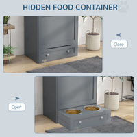 Pet Feeder Station Storage Cabinet, Dog Food Storage Container with Dog Raised Bowls, Watering Supplies, Gray