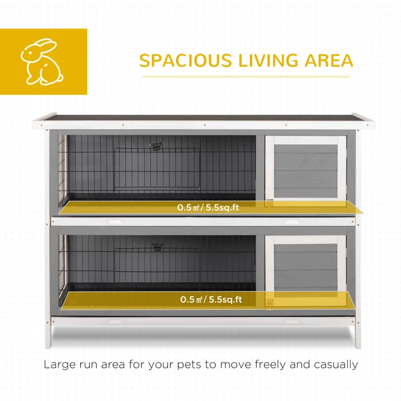 PawHut 54 2-Story Large Rabbit Hutch Bunny Cage Wooden Pet House Small Animal Habitat With Lockable Doors, No Leak Tray 
