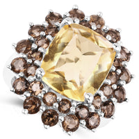8.95 Carat Genuine Citrine and Smoky Quartz .925 Sterling Silver Ring