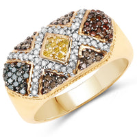 14K Yellow Gold Plated 0.61 Carat Genuine Multi Diamond .925 Sterling Silver Ring