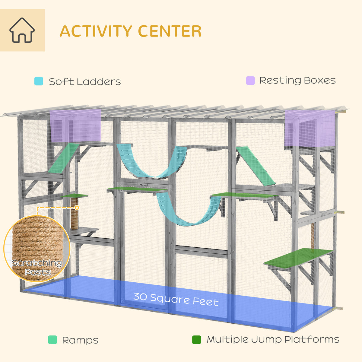 Catio Playground Cat Window Box Outside Enclosure for Multiple Cats w/ Shelves & Bridges, Gray