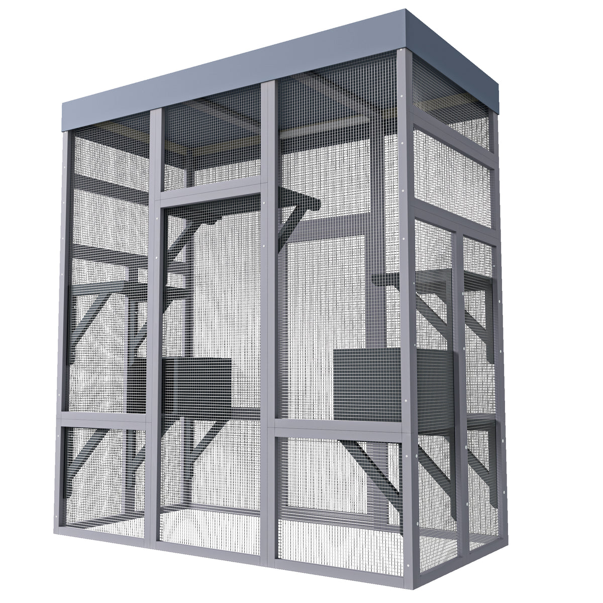 62.6" Wooden Outdoor Catio for Cats, Large Cat Enclosure with Waterproof Roof, 2 Napping House, Platforms & Galvanized W