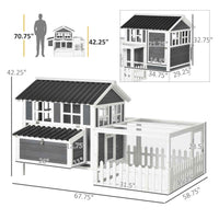 Wooden Chicken Coop with Run for 1-2 Chickens, 68" x 59" x 42"