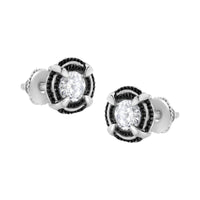 Black Rhodium Plated .925 Sterling Silver Round 1-1/2 cttw Diamond Double Halo 4-Prong Solitaire Milgrain Stud Earrings (H-I Color, I2-I3 Clarity)