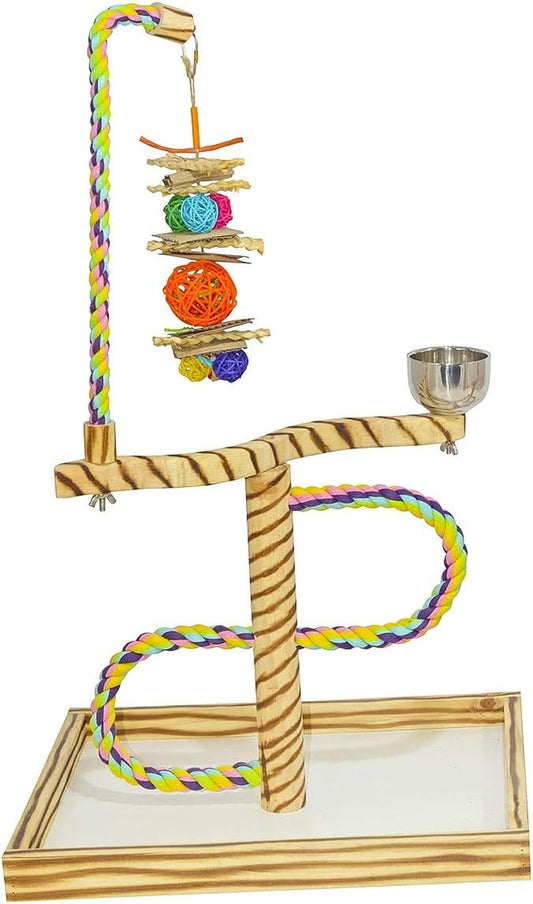 Bird Play Gym Tabletop W Cup, Toy Hanger and Toy, Javan Tigertail Stand- Large - BIG FRENCHIES