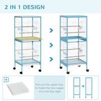 55" 2 In 1 Bird Cage Aviary Parakeet House for finches, budgies with Wheels, Light Blue
