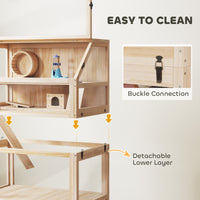 Wooden Hamster Cage with Detachable Lower Floor, Storage Shelf, Hut, Seesaw, Exercise Wheel, Ramps for Dwarf