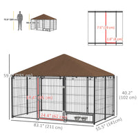 6.9' x 4.6' x 5' Outdoor Dog Kennel with Canopy, Rotating Bowls, Coffee