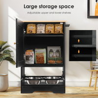 Feeding Station With 1 Storage Cabinets, Pet Feeding Station With 2 Elevated Dog Bowls, Side Hooks, Anti-tip Kit, Hidden