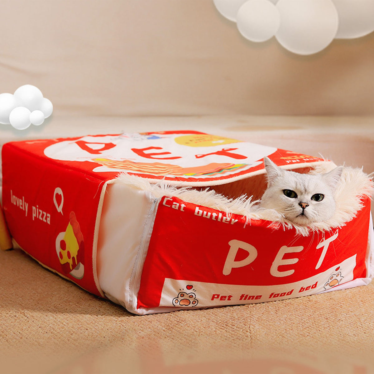 Snack Box Cat Bed Cartoon Rectangular Fully Enclosed Four Season Universal Multifunctional Soft Pet Bed For Home Travel 