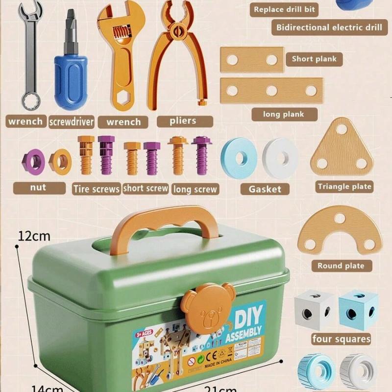 126-Piece Creative Wooden Construction & Tool Set Early Education Pretend Play Toy