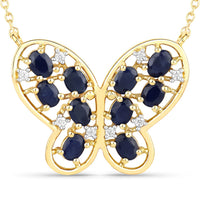 2.16 Carat Genuine Blue Sapphire and White Zircon .925 Sterling Silver Necklace