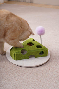 Cat Puzzle Toy With Ball And Spring-loaded Wand Felt Indoor Cat Toy Box Suction Cup Base Treat Puzzle Helps Cats Play In