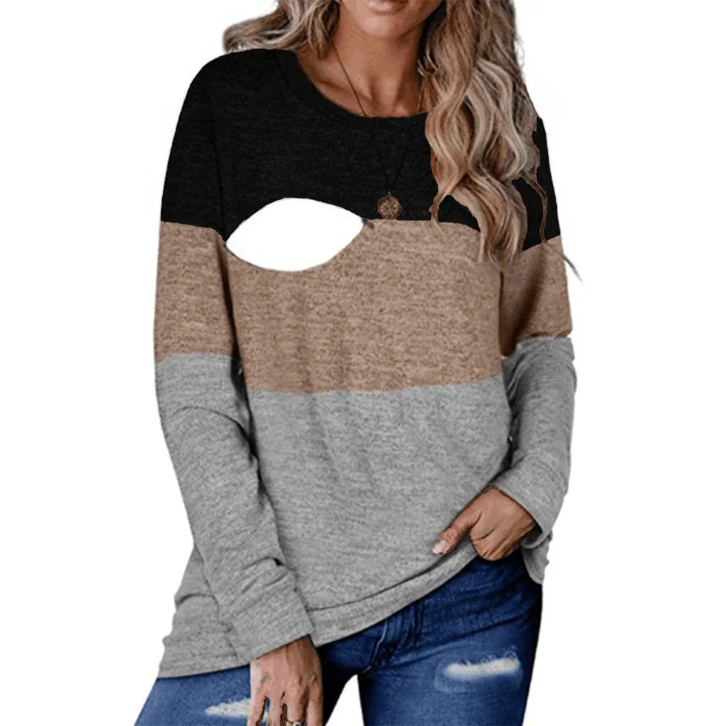 Chic Colorblock Nursing Crew T-Shirt - # BAGE211510106-NURSG - BIG FRENCHIES