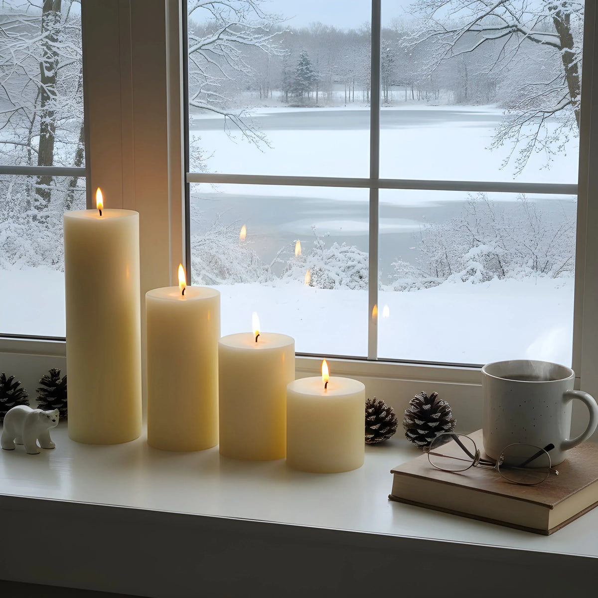 4" White Beeswax Pillar Candle Set - BIG FRENCHIES