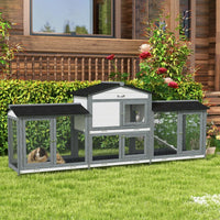 Wooden Rabbit Hutch Bunny Cage Pet Playpen House Enclosure With Double Side Run Boxes, No Leak Tray, Ramp, For Rabbits, 