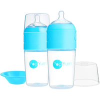 PopYum 9oz Anti-Colic Baby Bottle for Breast and Formula Feeding, 2-Pack, Blue, #2 Medium Flow Nipples - BIG FRENCHIES