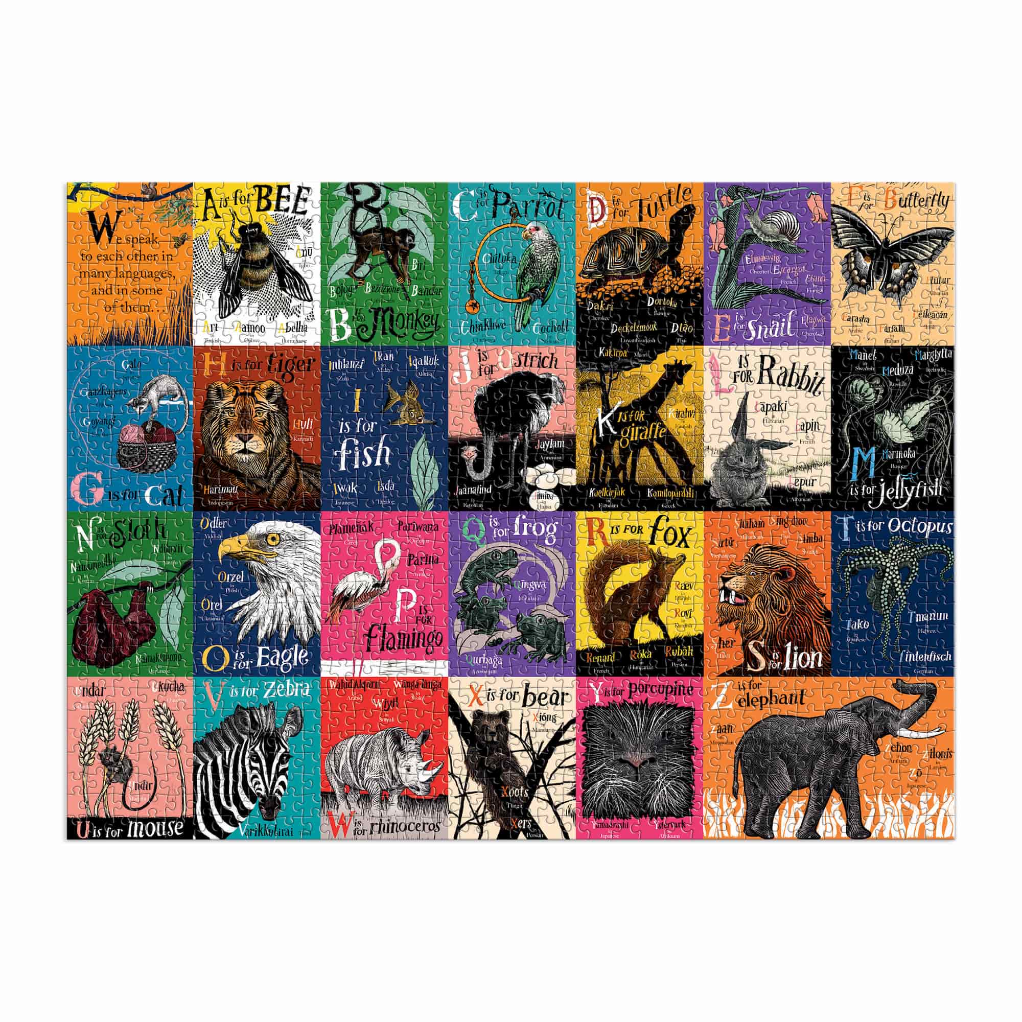 A is for Bee - An Alphabet in Translation 1000 Piece Jigsaw Puzzle Mudpuppy New