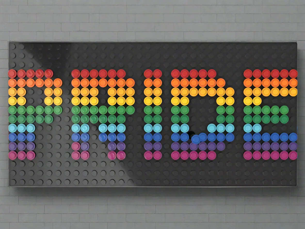 Build-It-Yourself DIY Pride Pixel Art Sign Kit – 32x16 Studs | Rainbow Mosaic on Black Base - BIG FRENCHIES