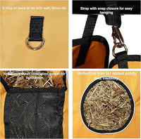 Majestic Ally 1200 D Hay Feeder Tote Bag for Horses, Sheep with Reflective Trim- Reduces Waste - Comes with 36” Hay Net. (Red)