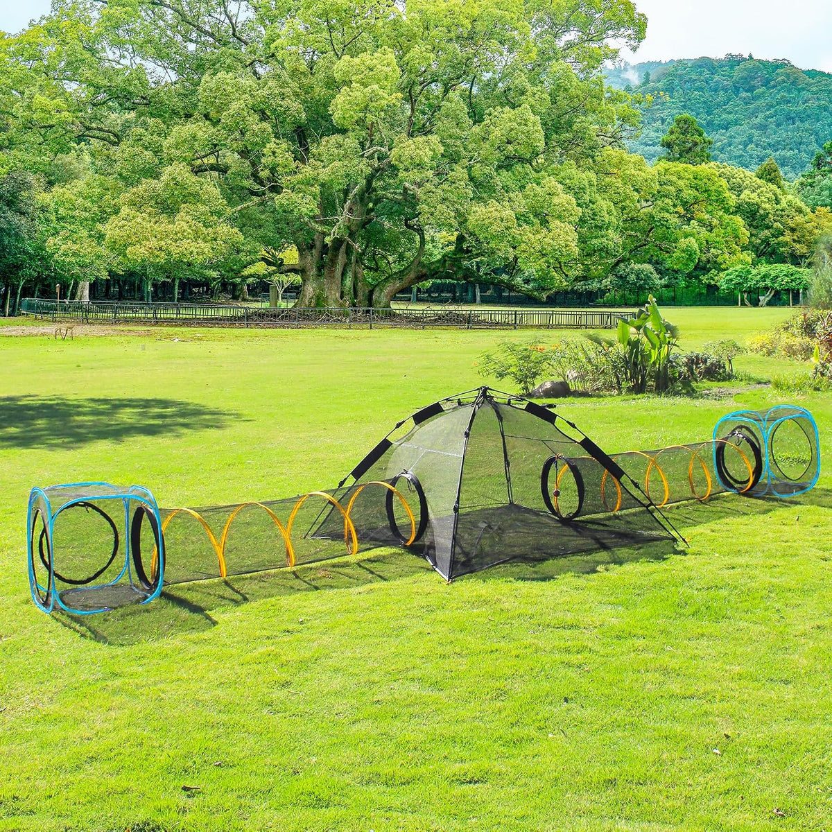 Cat Play Tunnel + Cube for Indoor and Outdoor, Cat Playpen - 3pcs Run tunnel with 2Cube - image 3