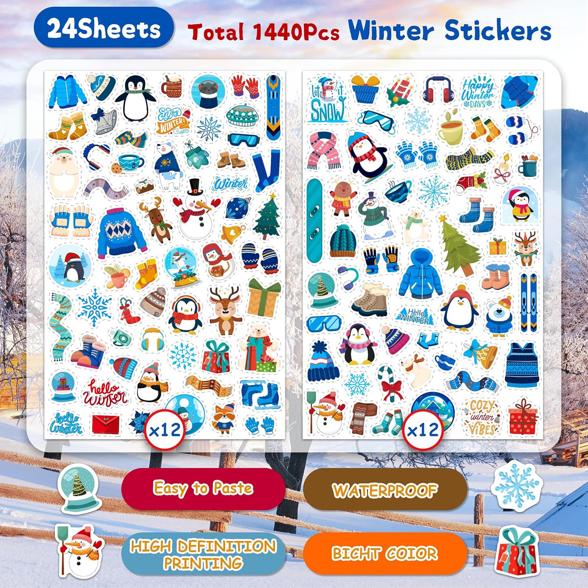 LINAYE 24 Sheets Happy Birthday Stickers, 730 Counts - Winter 24 Sheets - image 3