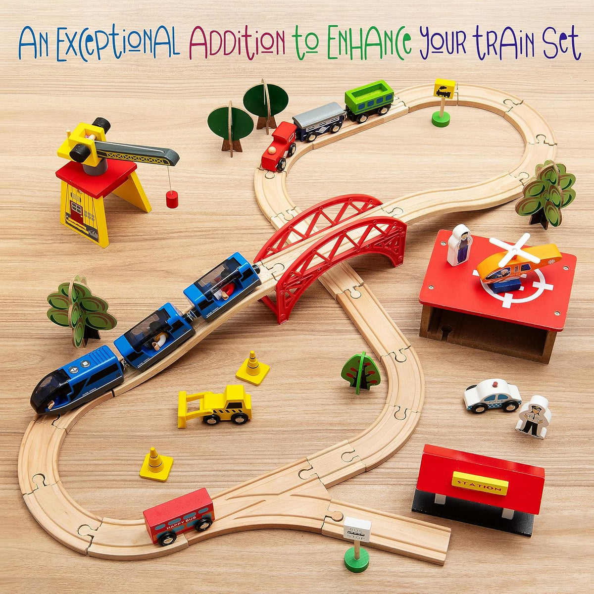Kipipol Battery Operated Action Locomotive Toy Train Set for Wooden - image 3