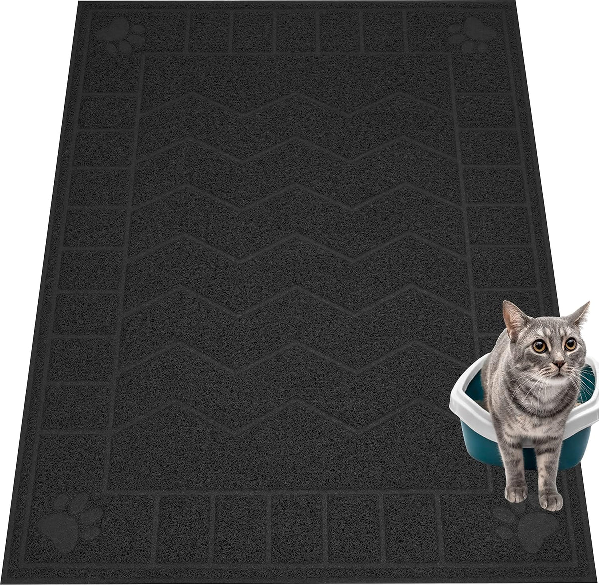 Cat Litter Box Mat, 47" x 35" Large Waterproof Litter Trapping Mat – Daily Care for Cats - Black / 2X-Large（47" x 35")