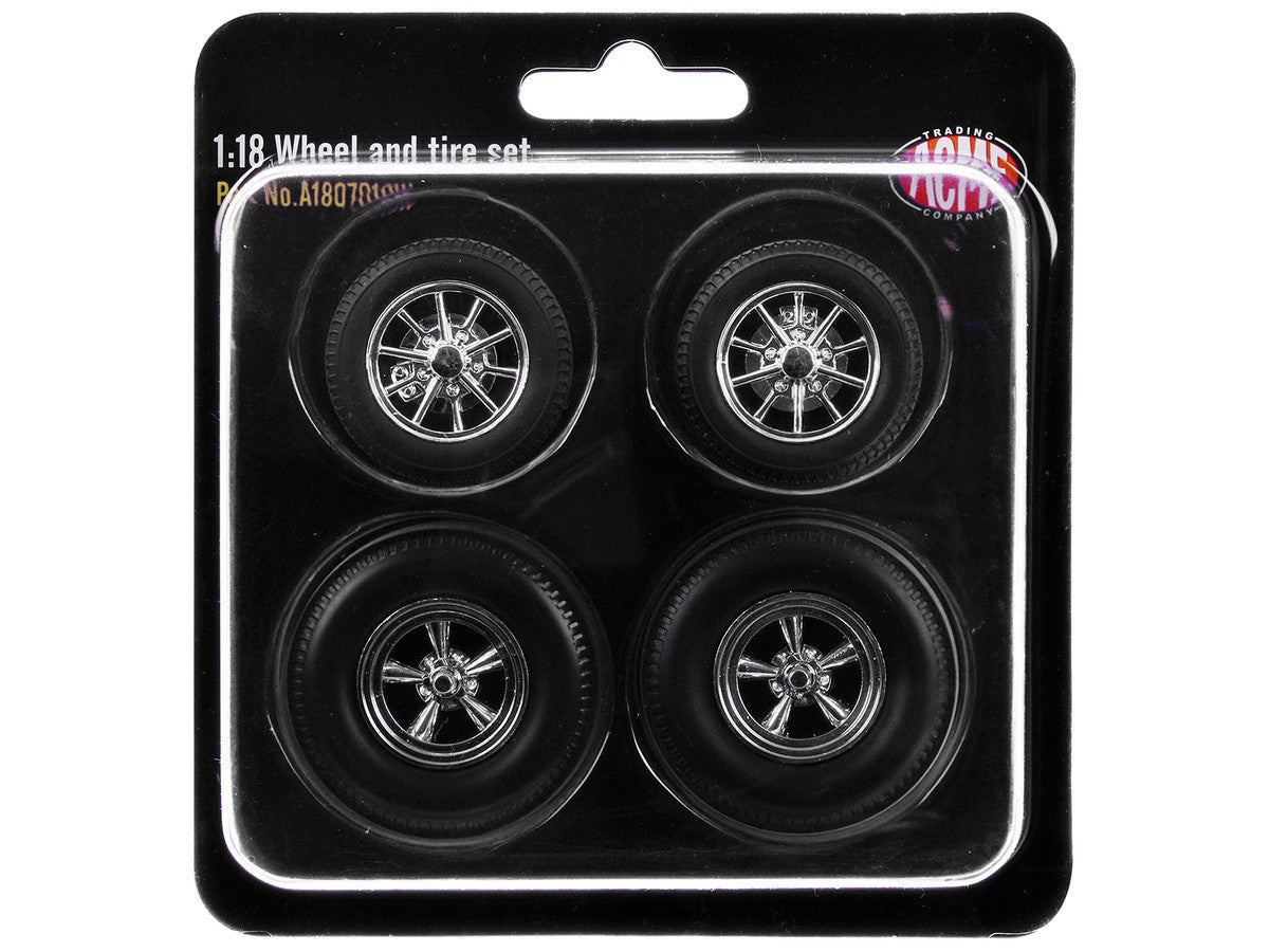 "Drag" Wheel and Tire Set of 4 pieces from "1957 Chevrolet 150 Gasser 'High Roller'" for 1/18 Scale Models by ACME