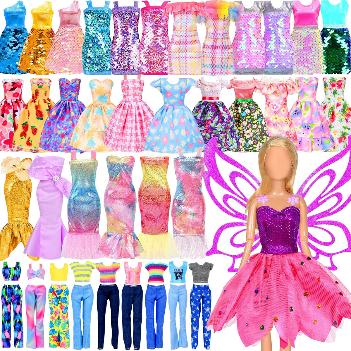 BYMORE 12 Set Doll Clothes Kit, Include Fashion Dresses