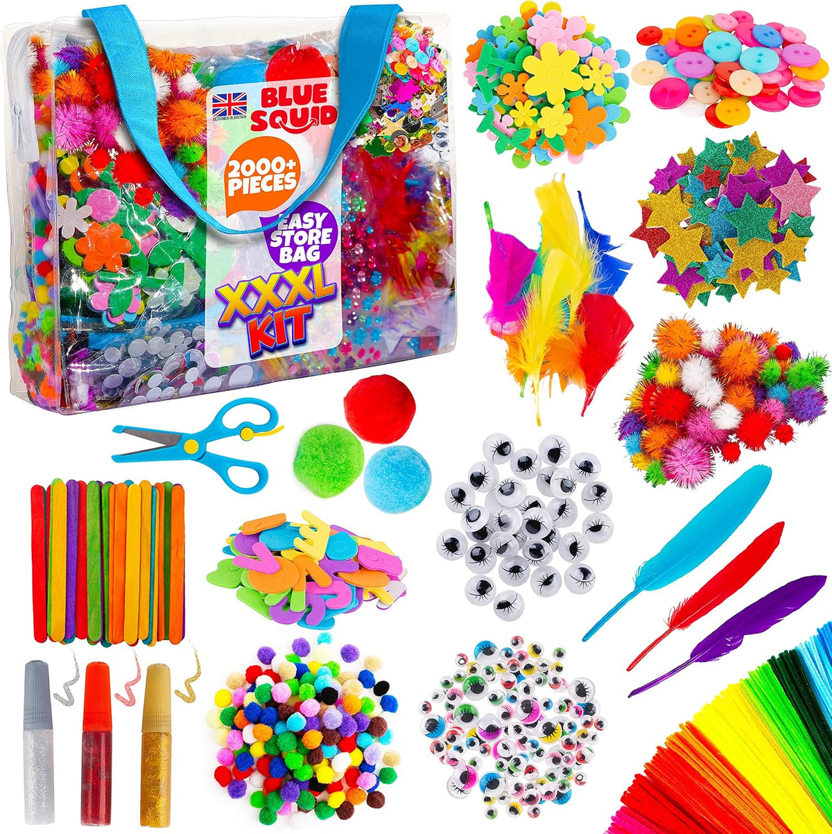 Blue Squid 1750+pcs Craft Kits for Kids - Craft XL Bag