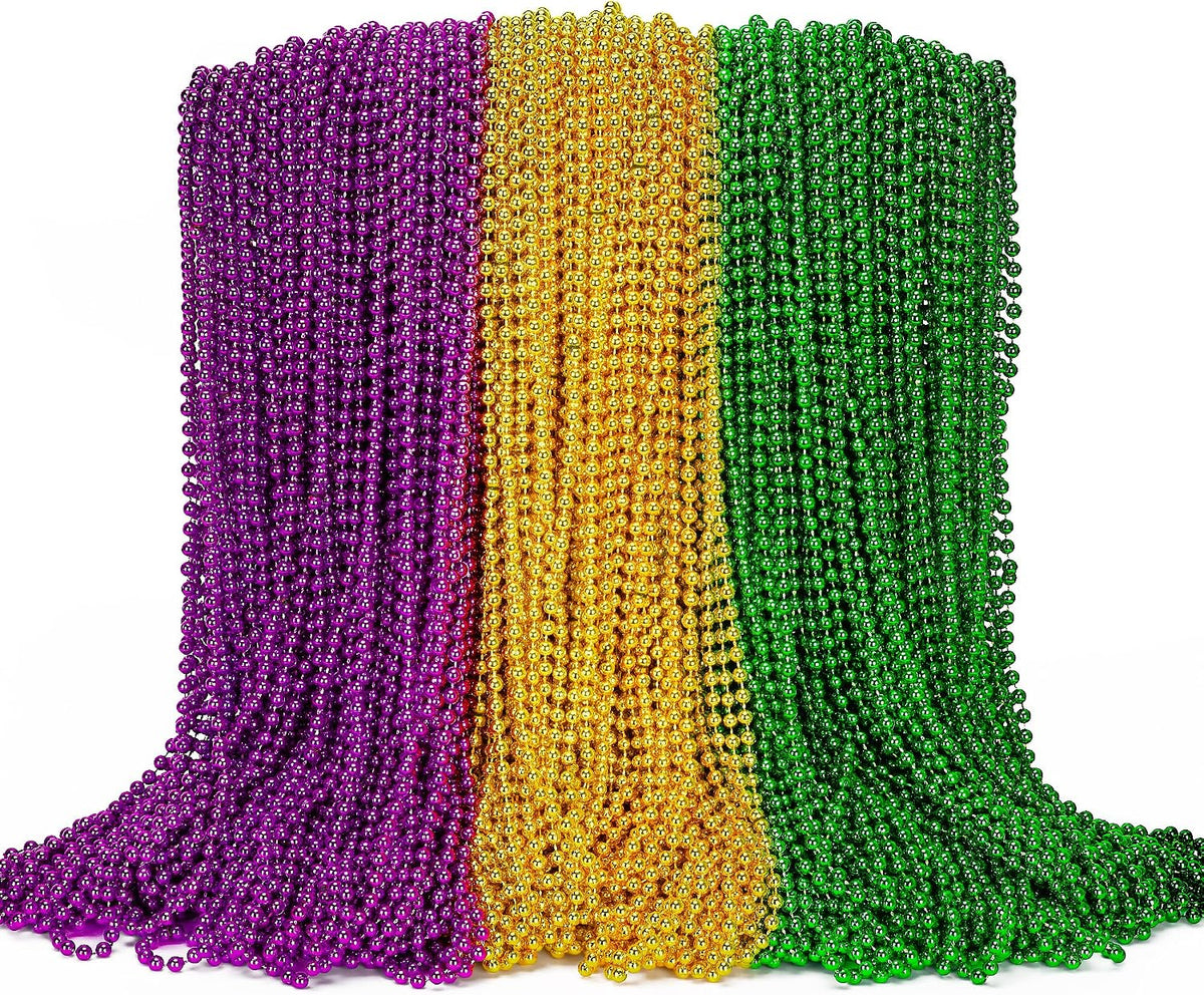100PCS Bead Necklace, Gold Mardi Gras Beads Party Stuff - Purple Gold and Green
